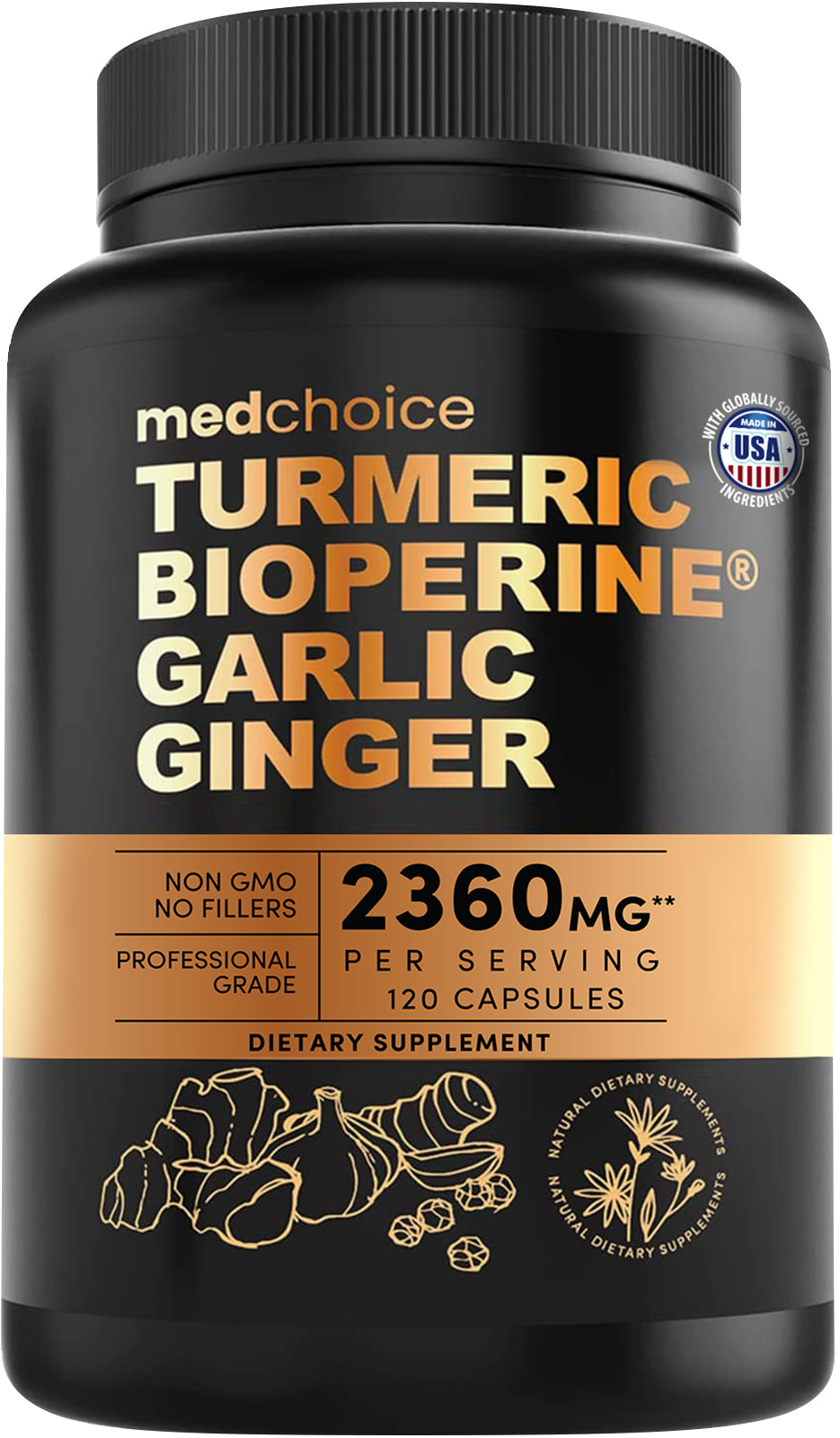 4-in-1 Turmeric Joint Support Supplements with Garlic and BioPerine - 2360 mg High Potency Herbal Blend for Mobility, Everyday Flexibility, Digestive Comfort, and Active Aging Support - MedChoice