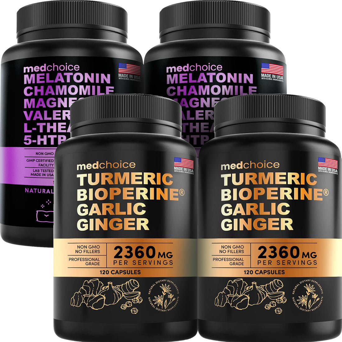 MEDCHOICE Turmeric & Ginger (240ct) and Sleep Melatonin (180ct) Supplement Bundle - MedChoice