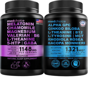 MEDCHOICE Sleep Melatonin (90ct) and Nootropic Brain (60ct) Supplement Bundle - MedChoice