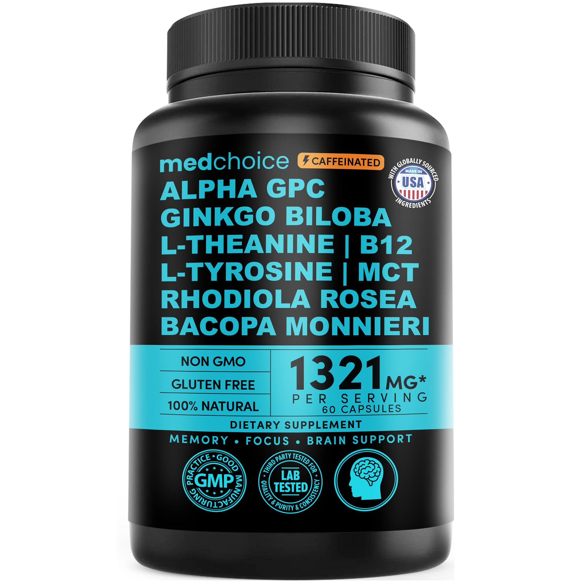 12-in-1 Nootropic Brain Supplement with Caffeine Anhydrous: Ginkgo