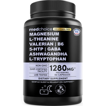 12-in-1 Sleep Support Capsules - Melatonin-Free and Non-Habit Forming Sleep Supplement with a Balanced Blend of Magnesium, Ashwagandha, L-Tryptophan, Valerian Root, GABA and 5-HTP - MedChoice