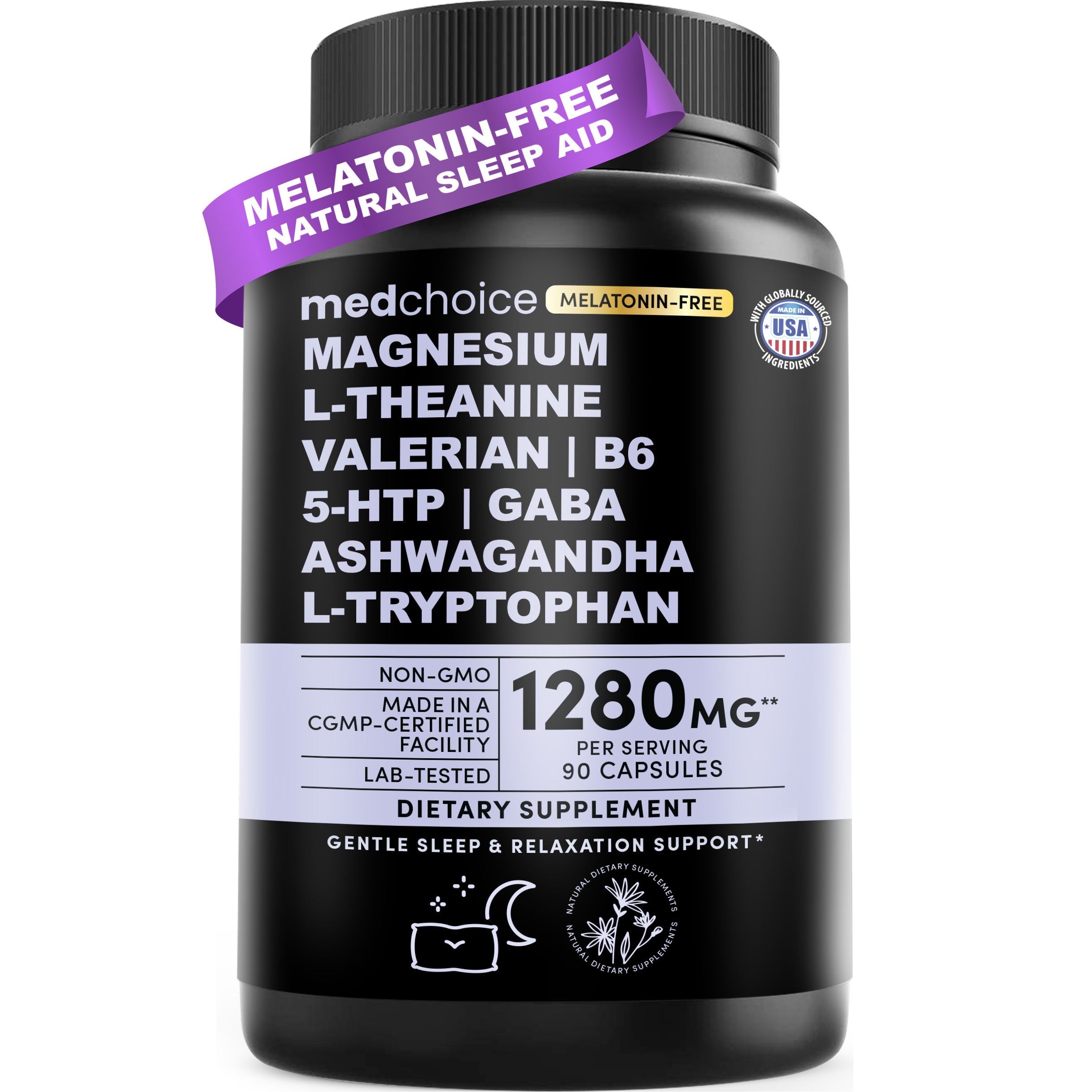12-in-1 Sleep Support Capsules - Melatonin-Free and Non-Habit Forming Sleep Supplement with a Balanced Blend of Magnesium, Ashwagandha, L-Tryptophan, Valerian Root, GABA and 5-HTP - MedChoice