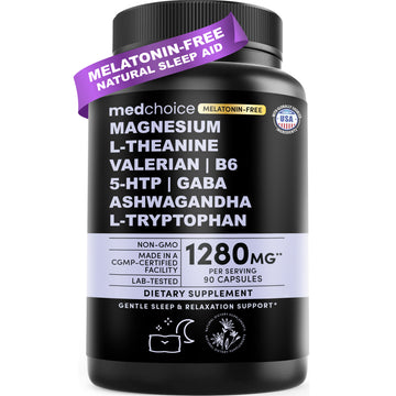 12-in-1 Sleep Support Capsules - Melatonin-Free and Non-Habit Forming Sleep Supplement with a Balanced Blend of Magnesium, Ashwagandha, L-Tryptophan, Valerian Root, GABA and 5-HTP - MedChoice