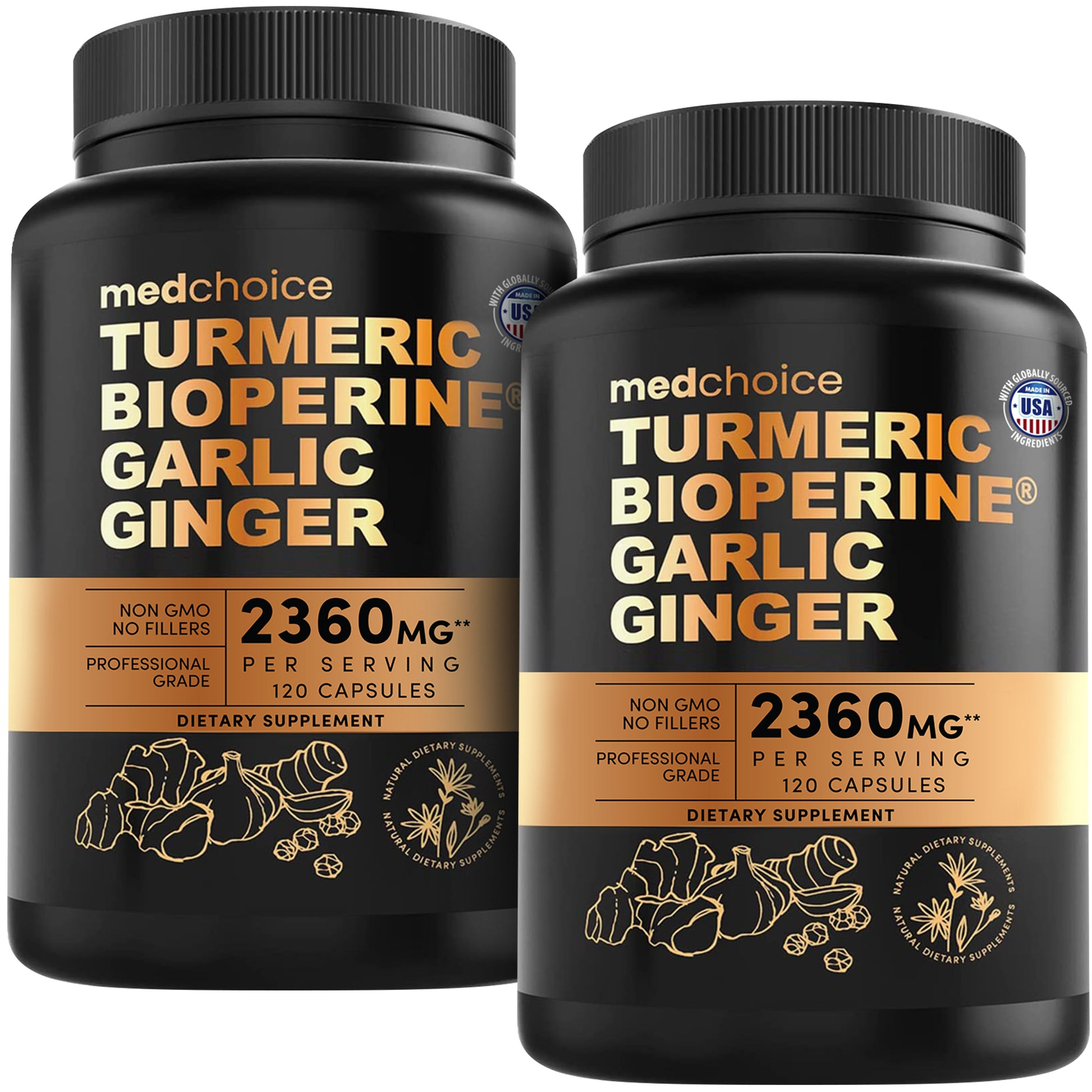 4-in-1 Turmeric Joint Support Supplements with Garlic and BioPerine - 2360 mg High Potency Herbal Blend for Mobility, Everyday Flexibility, Digestive Comfort, and Active Aging Support - MedChoice
