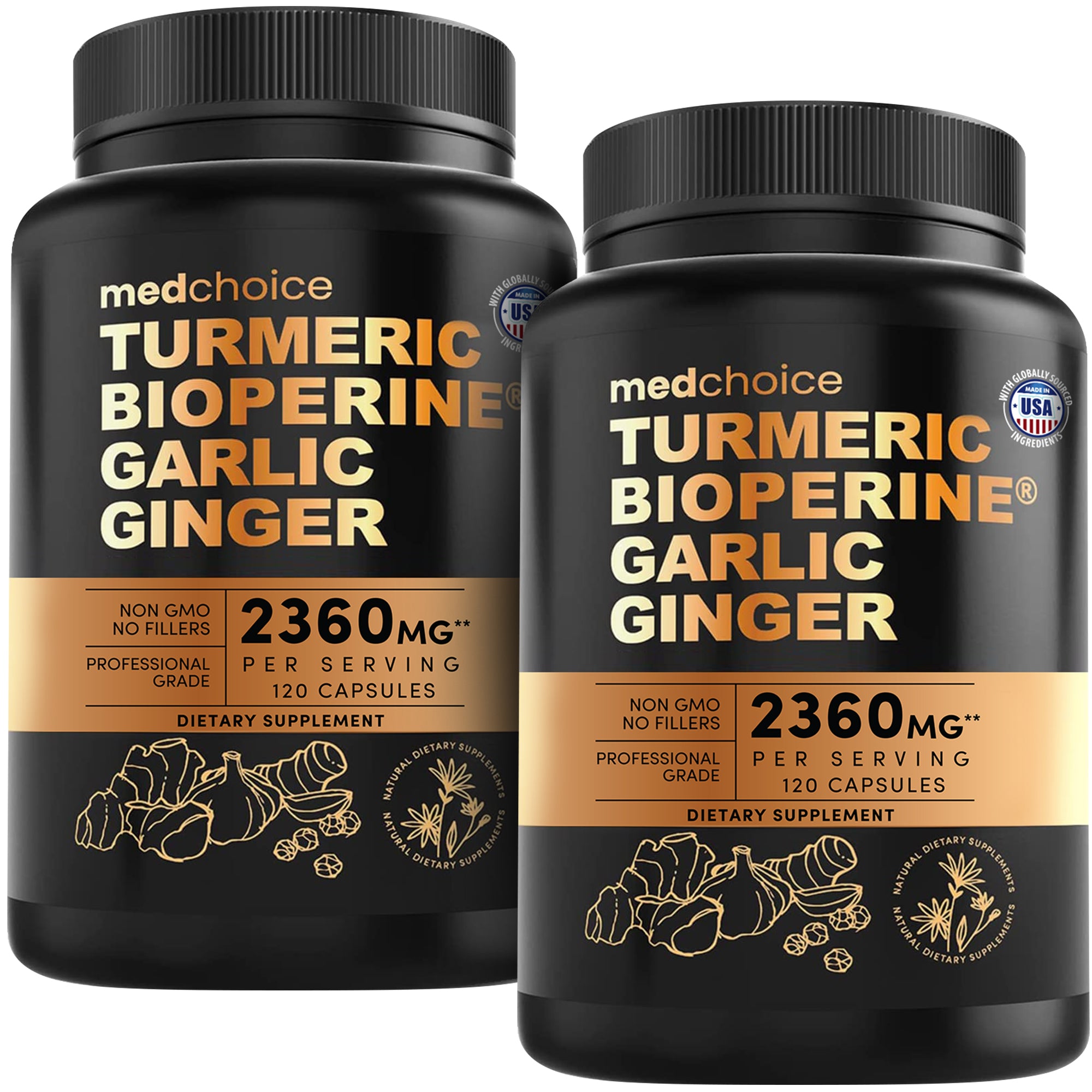 4-in-1 Turmeric Joint Support Supplements with Garlic and BioPerine - 2360 mg High Potency Herbal Blend for Mobility, Everyday Flexibility, Digestive Comfort, and Active Aging Support - MedChoice