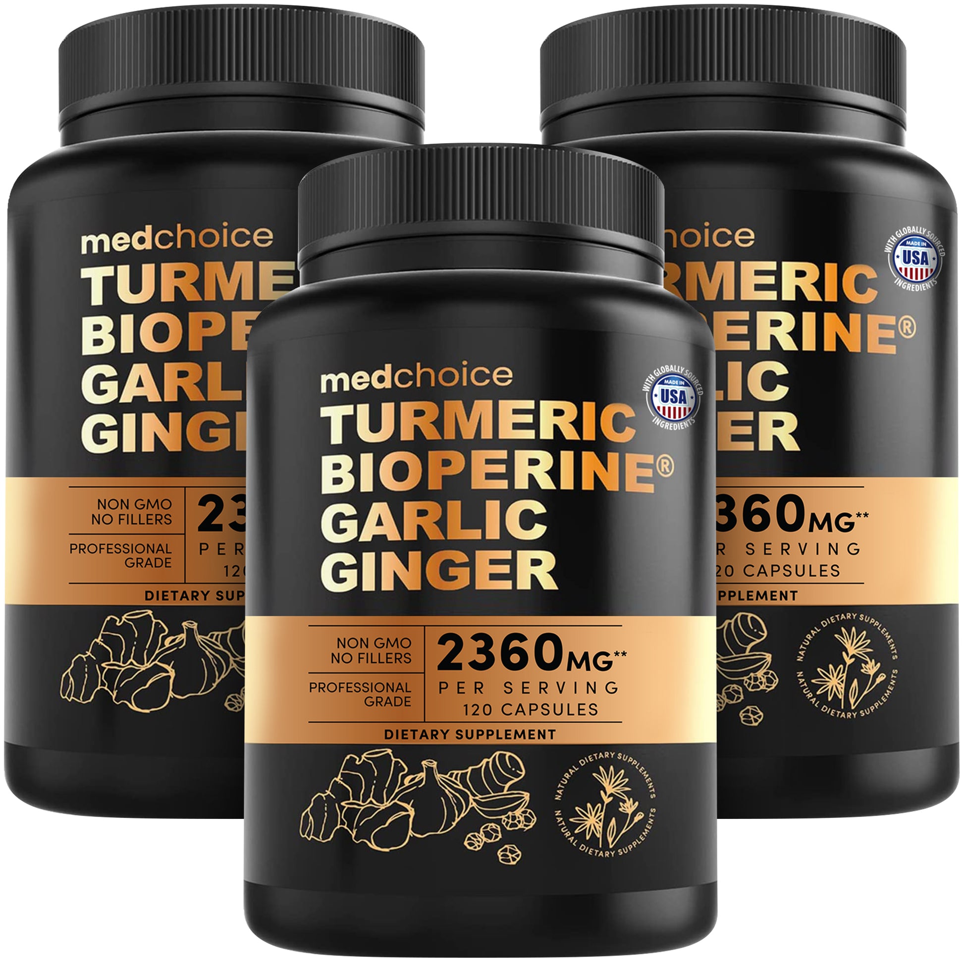 4-in-1 Turmeric Joint Support Supplements with Garlic and BioPerine - 2360 mg High Potency Herbal Blend for Mobility, Everyday Flexibility, Digestive Comfort, and Active Aging Support - MedChoice