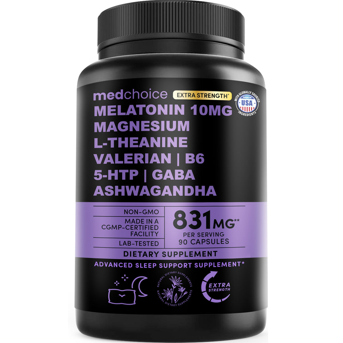12-in-1 Melatonin Sleep Extra Strength Capsules - 10mg Melatonin Extra Strength with Magnesium and Balanced Blend of Ashwagandha, GABA, Chamomile Extract, L-Theanine & Valerian Root 10:1 - MedChoice