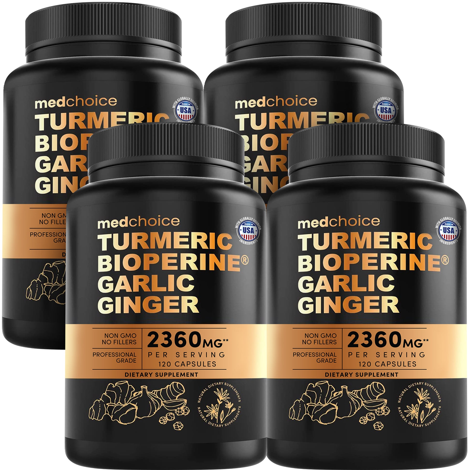 4-in-1 Turmeric Joint Support Supplements with Garlic and BioPerine - 2360 mg High Potency Herbal Blend for Mobility, Everyday Flexibility, Digestive Comfort, and Active Aging Support - MedChoice