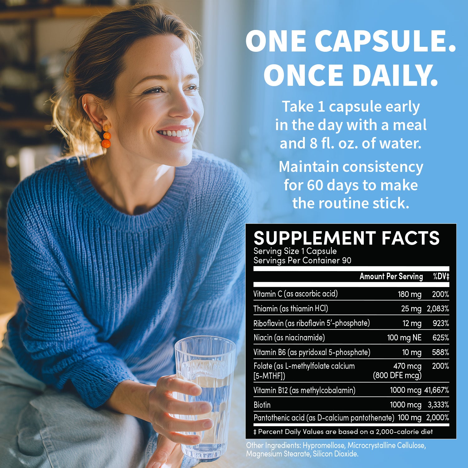 9-in-1 Vitamin B Complex - Methylated Multivitamin with B12 Methylcobalamin, Methylfolate, L-5-MTHF & Vitamin C - Methylated B Complex for Women & Men - Non-GMO, Gluten-Free, & Vegan