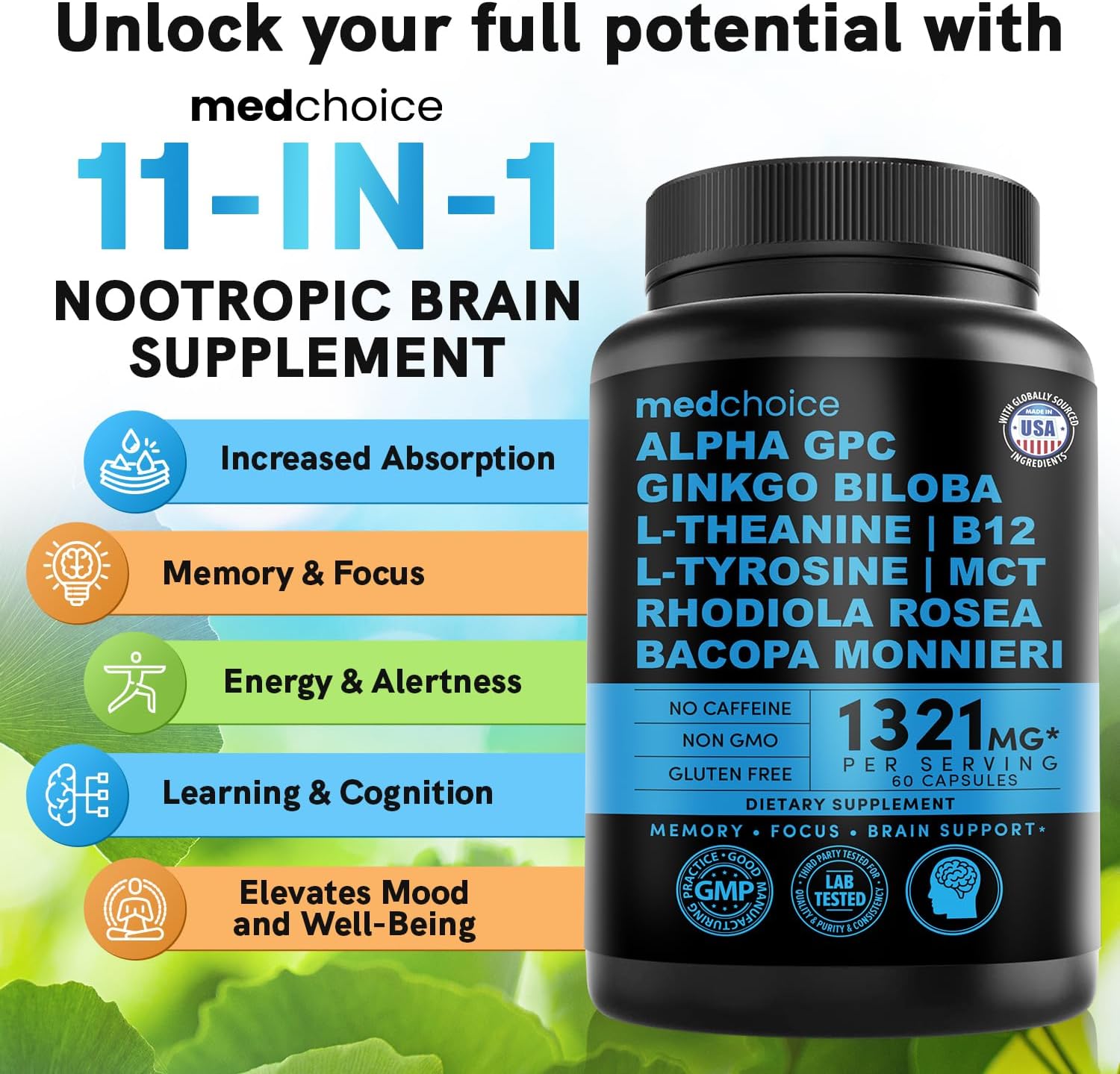 29-in-1 Methylated Multivitamin for Men & Women with Omega 3, Active B12, 5-MTHF Folate (70ct) & 12-in-1 Nootropic Brain Supplement Anhydrous: Ginkgo Biloba for Brain Support, Memory, Focus
