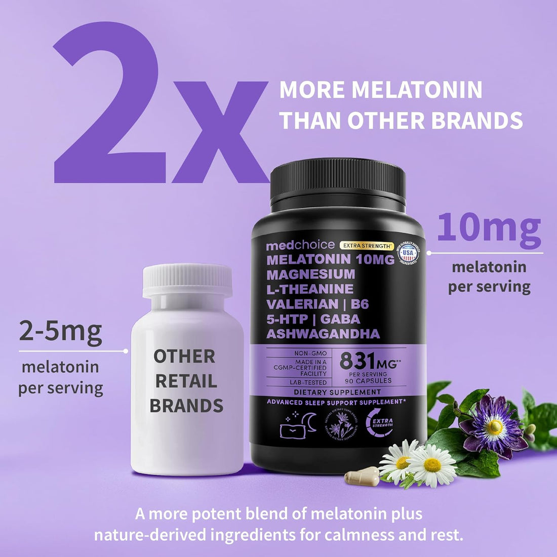 12-in-1 Melatonin Sleep Extra Strength Capsules - 10mg Melatonin Extra Strength with Magnesium and Balanced Blend of Ashwagandha, GABA, Chamomile Extract, L-Theanine & Valerian Root 10:1 - MedChoice