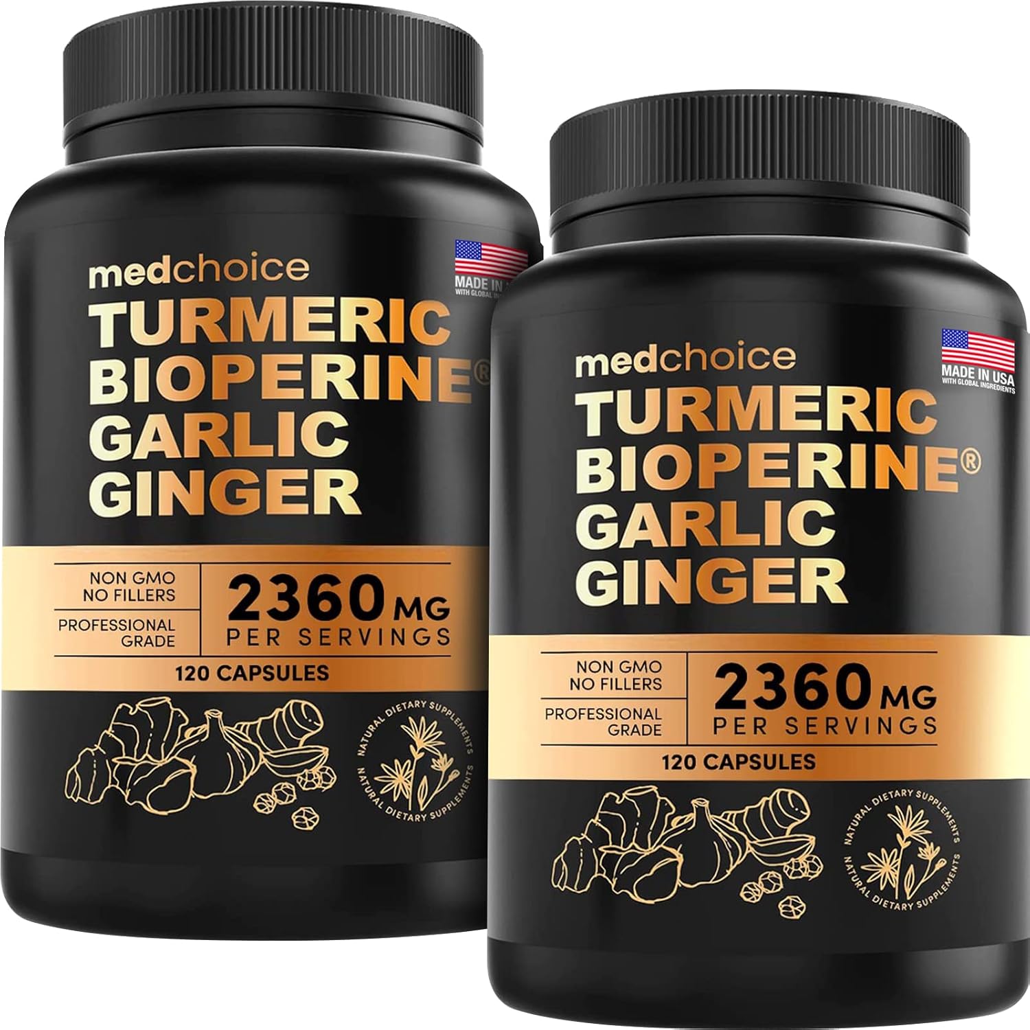 4-in-1 Turmeric Curcumin w Bioperine 2360mg (120 ct) Pack of 3 and 10-in-1 Melatonin 6mg Sleep Support (90 ct) Pack of 1, Sleep Supplements for Adults & Curcumin Supplements for Joint and Digestion - MedChoice