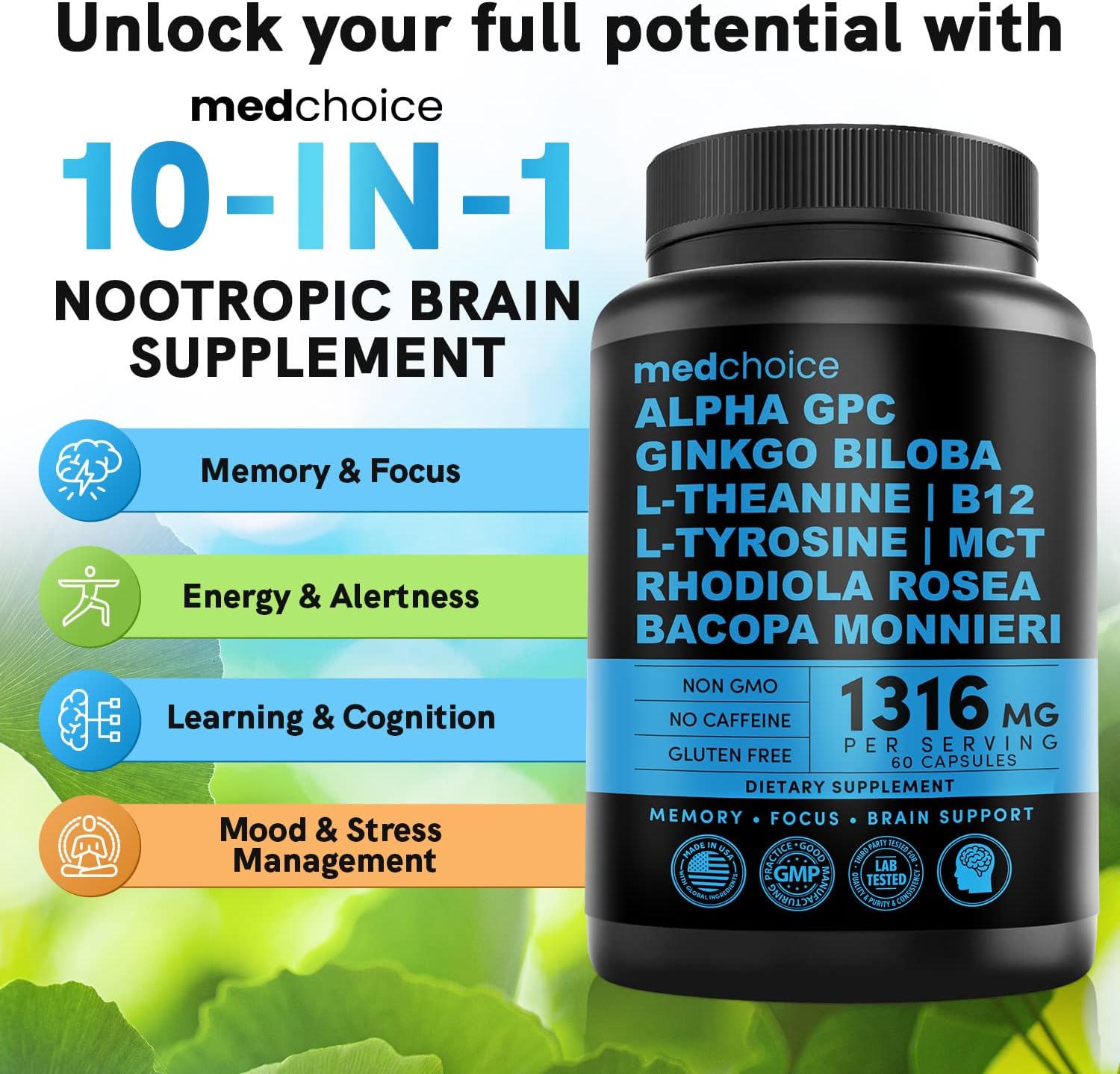 MEDCHOICE Sleep Melatonin (90ct) and Nootropic Brain (60ct) Supplement Bundle - MedChoice