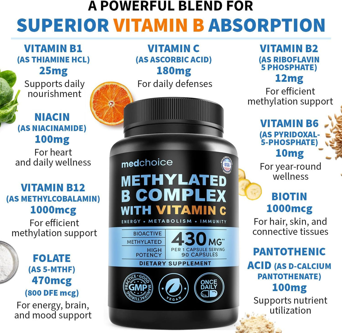 MEDCHOICE Methyl B Complex Capsules and Women’s Inositol Complex Supplement - 40:1 Myo & D-Chiro Inositol with Folate, D3, Berberine and Zinc for Feminine Wellness Support