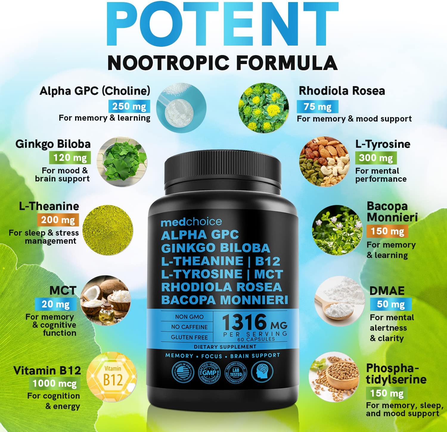 MEDCHOICE Sleep Melatonin (90ct) and Nootropic Brain (60ct) Supplement Bundle - MedChoice