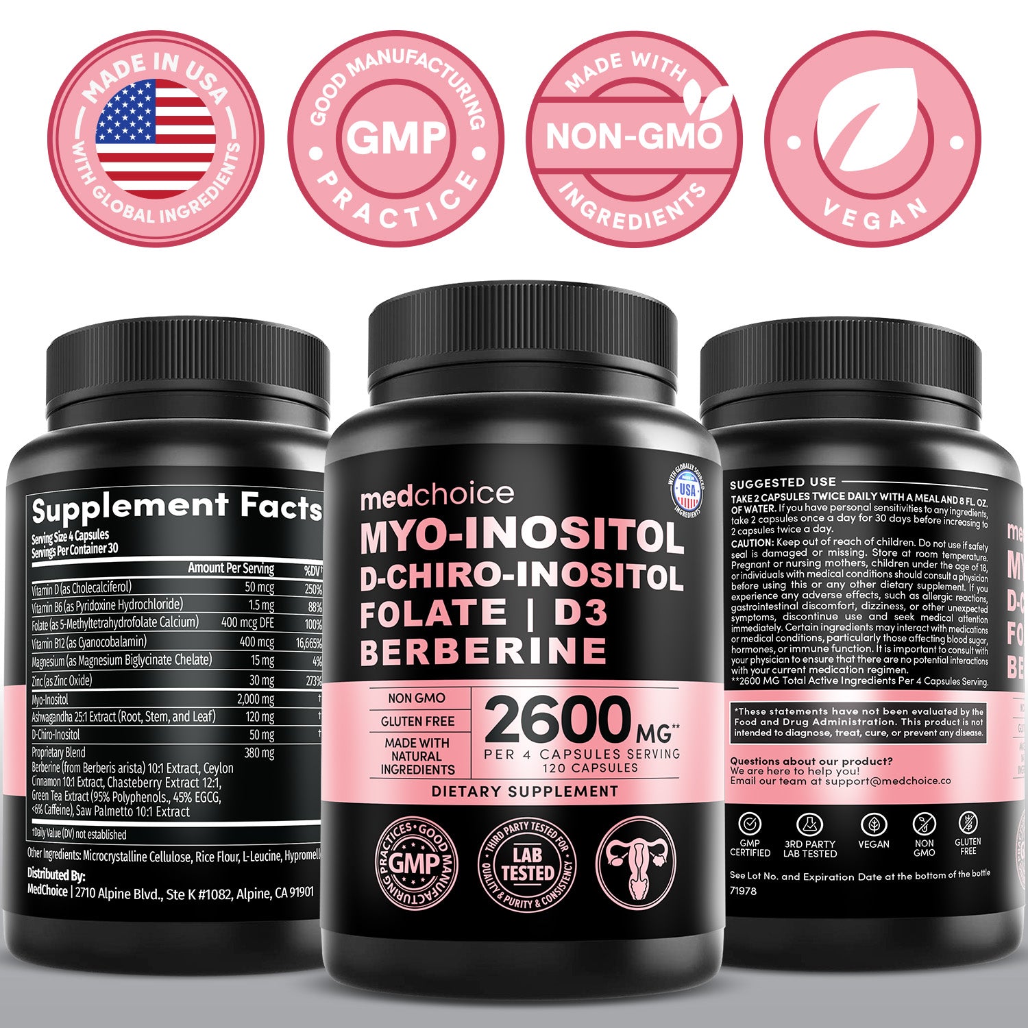 14-in-1 Women’s Inositol Complex Supplement – 40:1 Myo & D-Chiro Inositol with Folate, Vitamin D3, Zinc, Magnesium & Botanicals for Hormone & Feminine Wellness Support - MedChoice