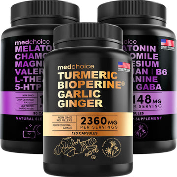 MEDCHOICE Turmeric & Ginger (120ct) and Sleep Melatonin (180ct) Supplement Bundle - MedChoice