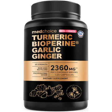 Extra Strength Turmeric Capsules - High-Absorption 2360 mg Curcumin Supplements, Non-GMO Blend for Digestive Comfort & Daily Support - Organic Turmeric Supplement with Black Pepper (120ct, Pack of 1) - MedChoice