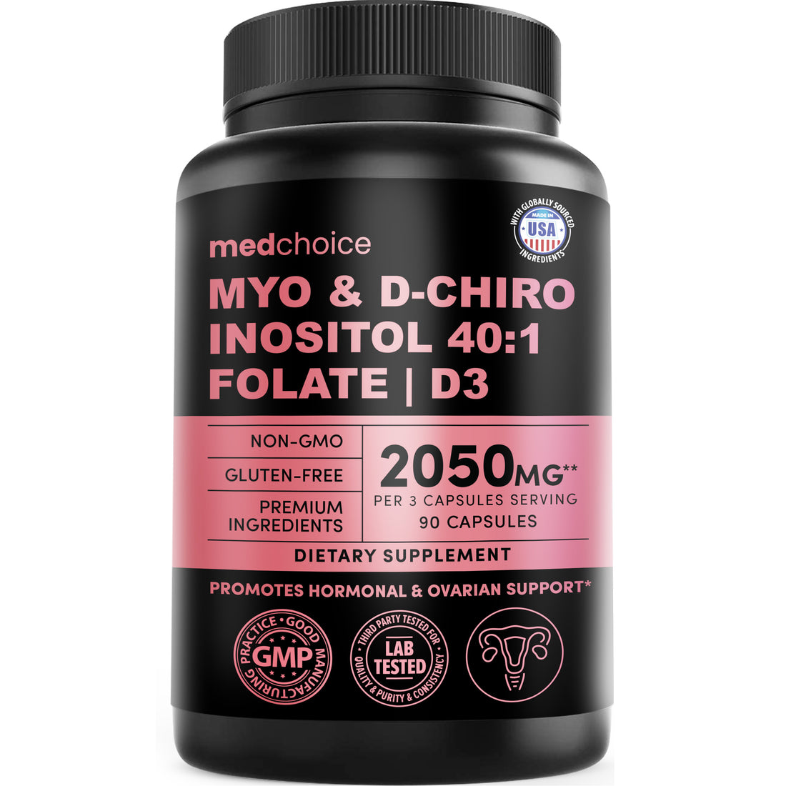 Myo-Inositol 40:1 for Women – Inositol Supplement with Myo & D-Chiro Inositol, Folate & Vitamin D3 – Vegan Capsules for Daily Routine & Hormone Support – Flo Ovarian Support Capsules - MedChoice