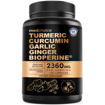 4-in-1 Turmeric and Garlic Supplements with BioPerine – 2360mg Turmeric Ginger Root Capsules with Garlic – High Potency Herbal Blend - MedChoice
