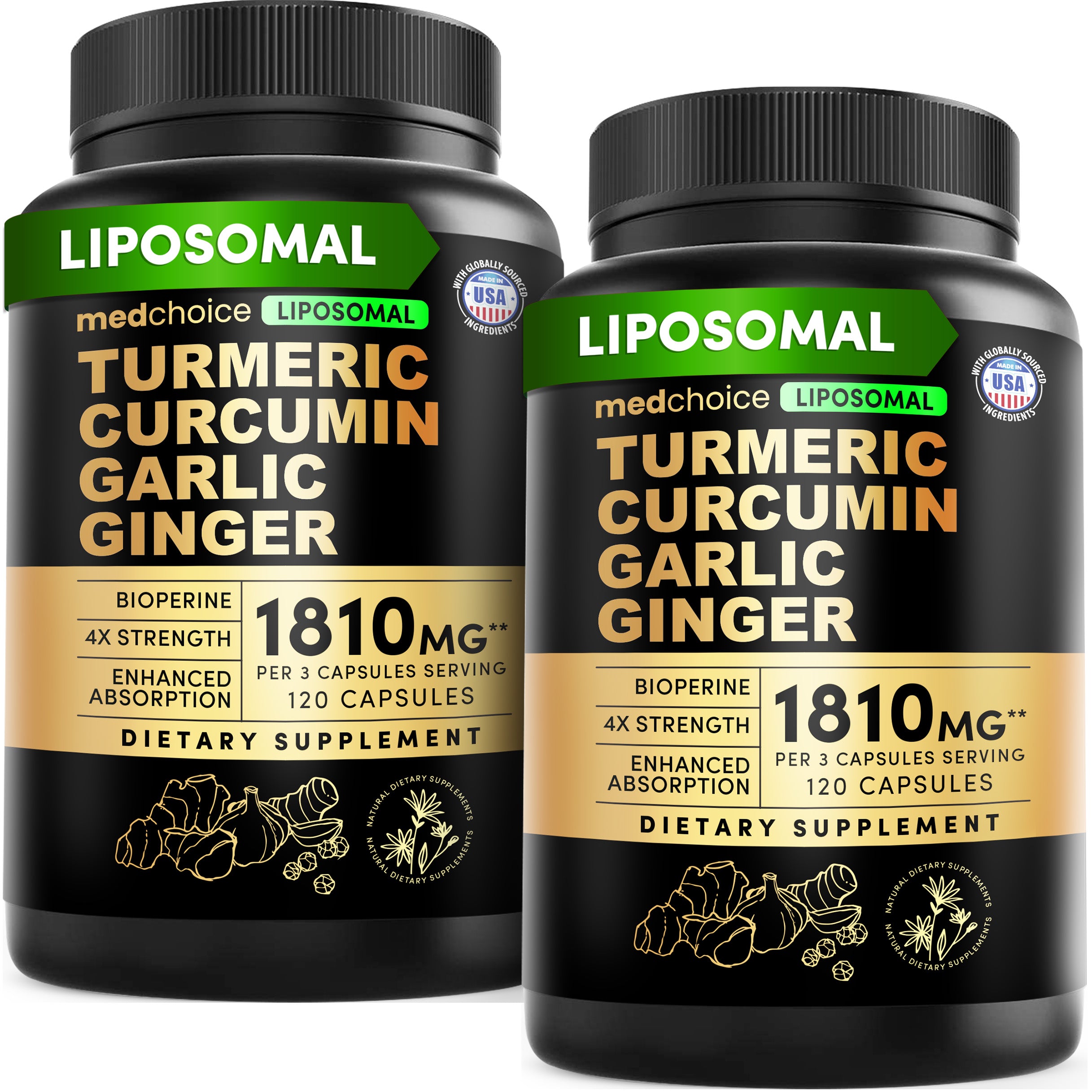 Liposomal Turmeric - High-Absorption Curcumin Supplements, Non-GMO Blend for Digestive Comfort & Daily Support - Organic Turmeric Supplement with Black Pepper - MedChoice