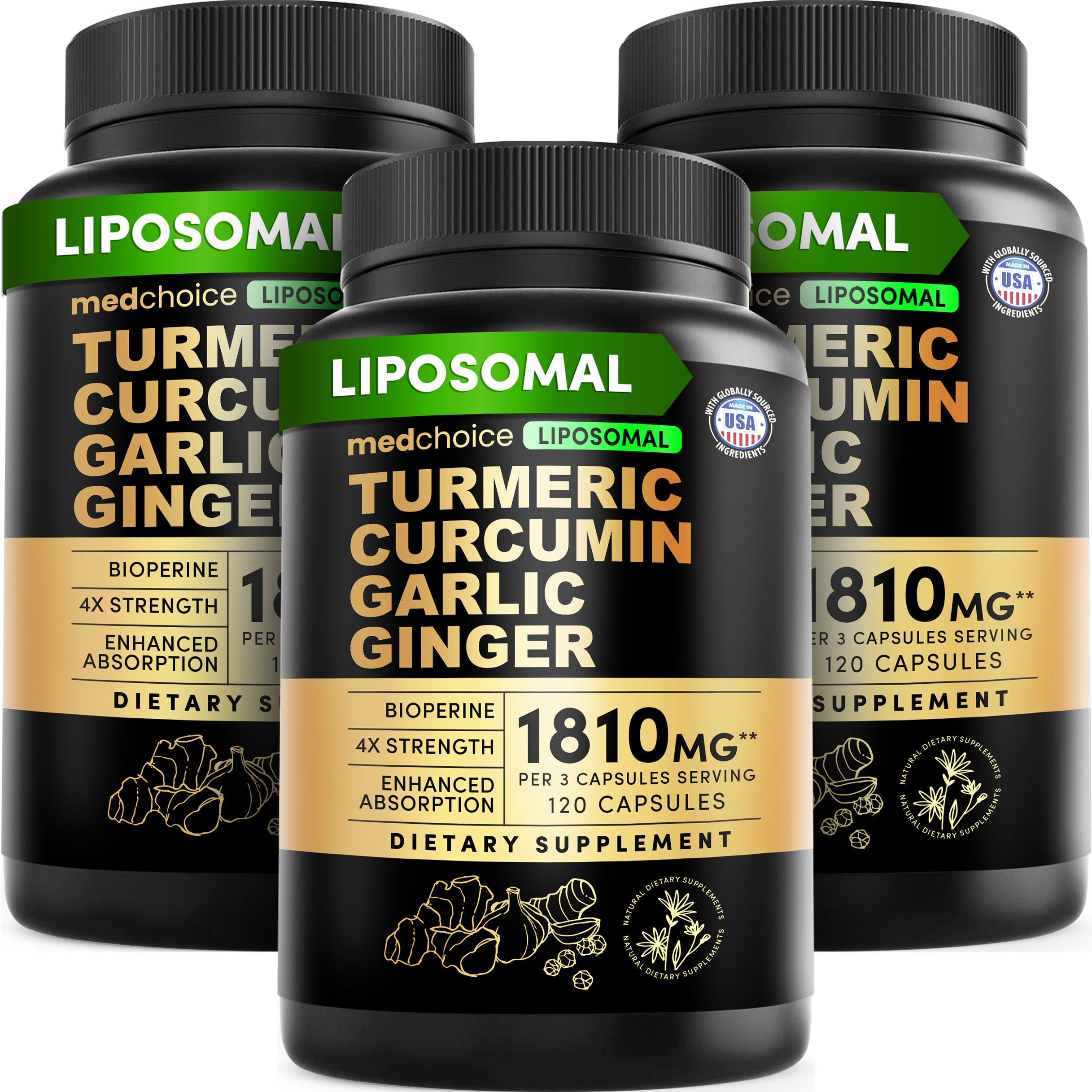 Liposomal Turmeric - High-Absorption Curcumin Supplements, Non-GMO Blend for Digestive Comfort & Daily Support - Organic Turmeric Supplement with Black Pepper - MedChoice