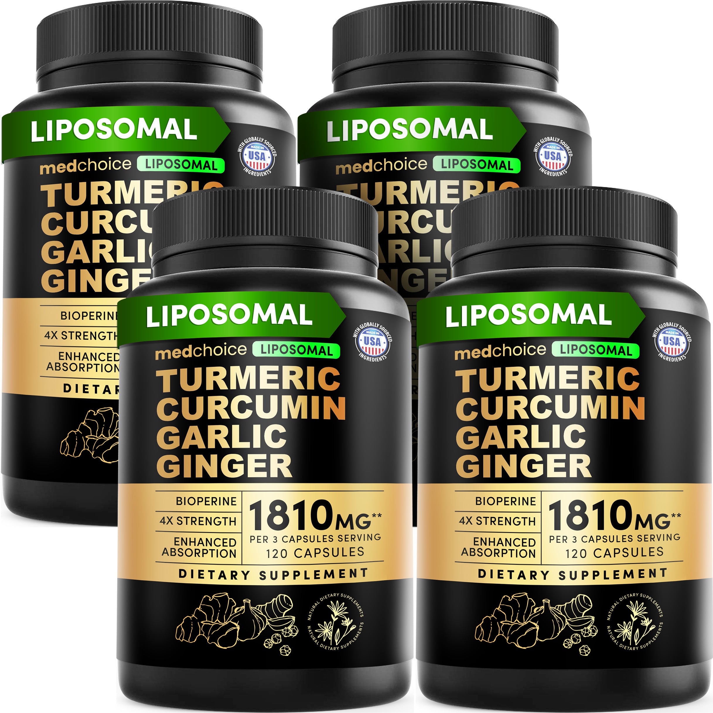 Liposomal Turmeric - High-Absorption Curcumin Supplements, Non-GMO Blend for Digestive Comfort & Daily Support - Organic Turmeric Supplement with Black Pepper - MedChoice