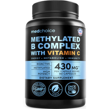 9-in-1 Vitamin B Complex - Methylated Multivitamin with B12 Methylcobalamin, Methylfolate, L-5-MTHF & Vitamin C - Methylated B Complex for Women & Men - Non-GMO, Gluten-Free, & Vegan