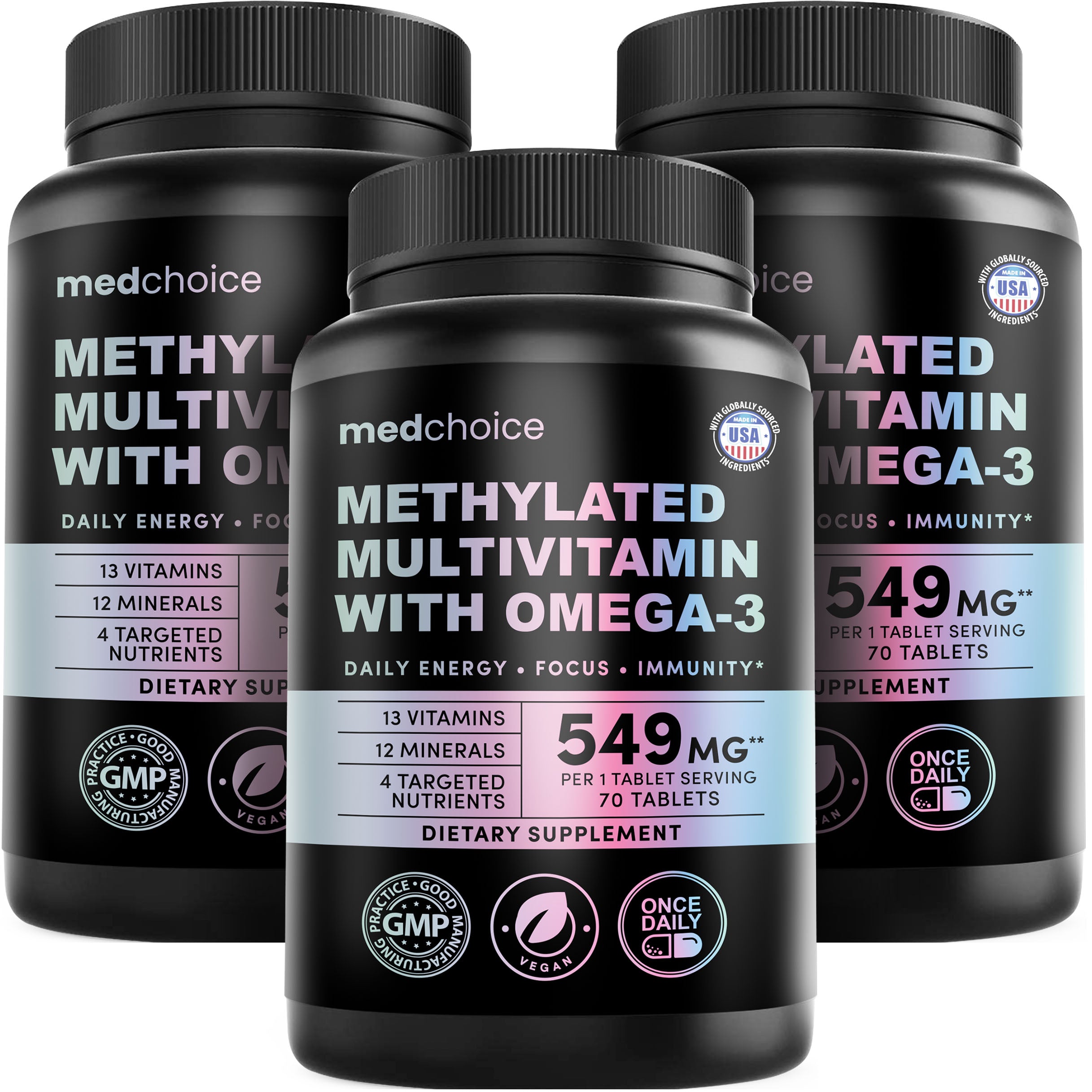 29-in-1 Methylated Multivitamin for Men & Women with Omega-3, Once Daily, 13 Vitamins, 12 Minerals, 4 Targeted Nutrients, Active B12, 5-MTHF Folate, P5P B6, Vegan, 70 Servings