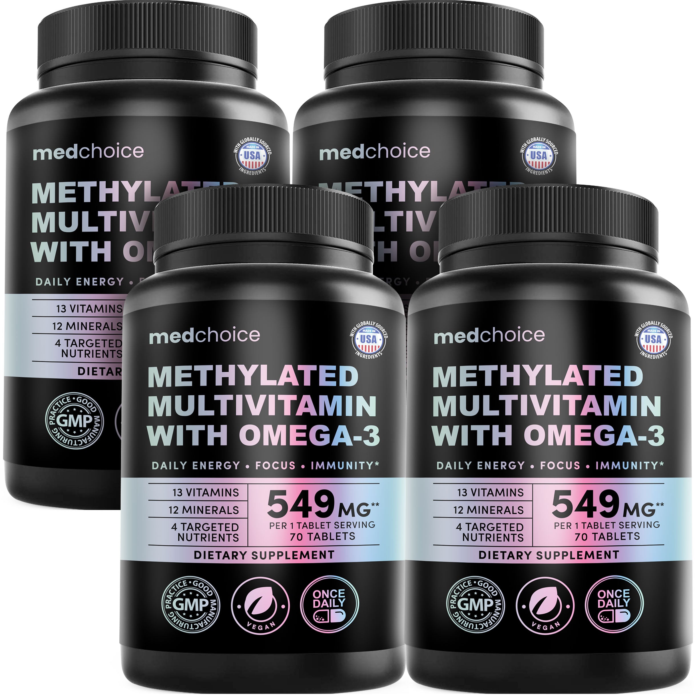29-in-1 Methylated Multivitamin for Men & Women with Omega-3, Once Daily, 13 Vitamins, 12 Minerals, 4 Targeted Nutrients, Active B12, 5-MTHF Folate, P5P B6, Vegan, 70 Servings