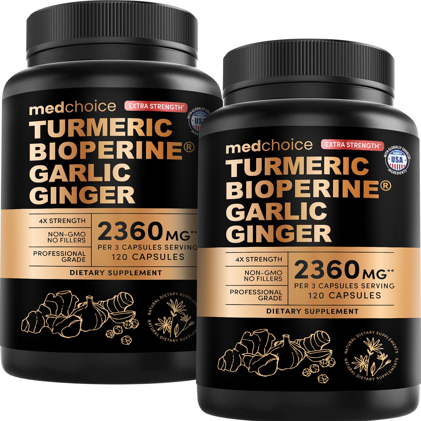 Extra Strength Turmeric Capsules - High-Absorption 2360 mg Curcumin Supplements, Non-GMO Blend for Digestive Comfort & Daily Support - Organic Turmeric Supplement with Black Pepper (120ct, Pack of 1) - MedChoice