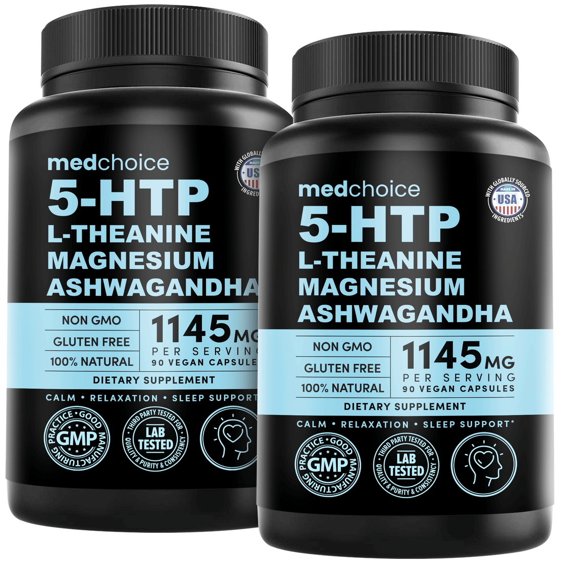 15-in-1 Mood Support Supplement - 5HTP 200mg Capsules with L-Theanine, Magnesium, Ashwagandha, GABA Supplements, 5 HTP Supplements with St. John's Wort and L-Tryptophan - MedChoice