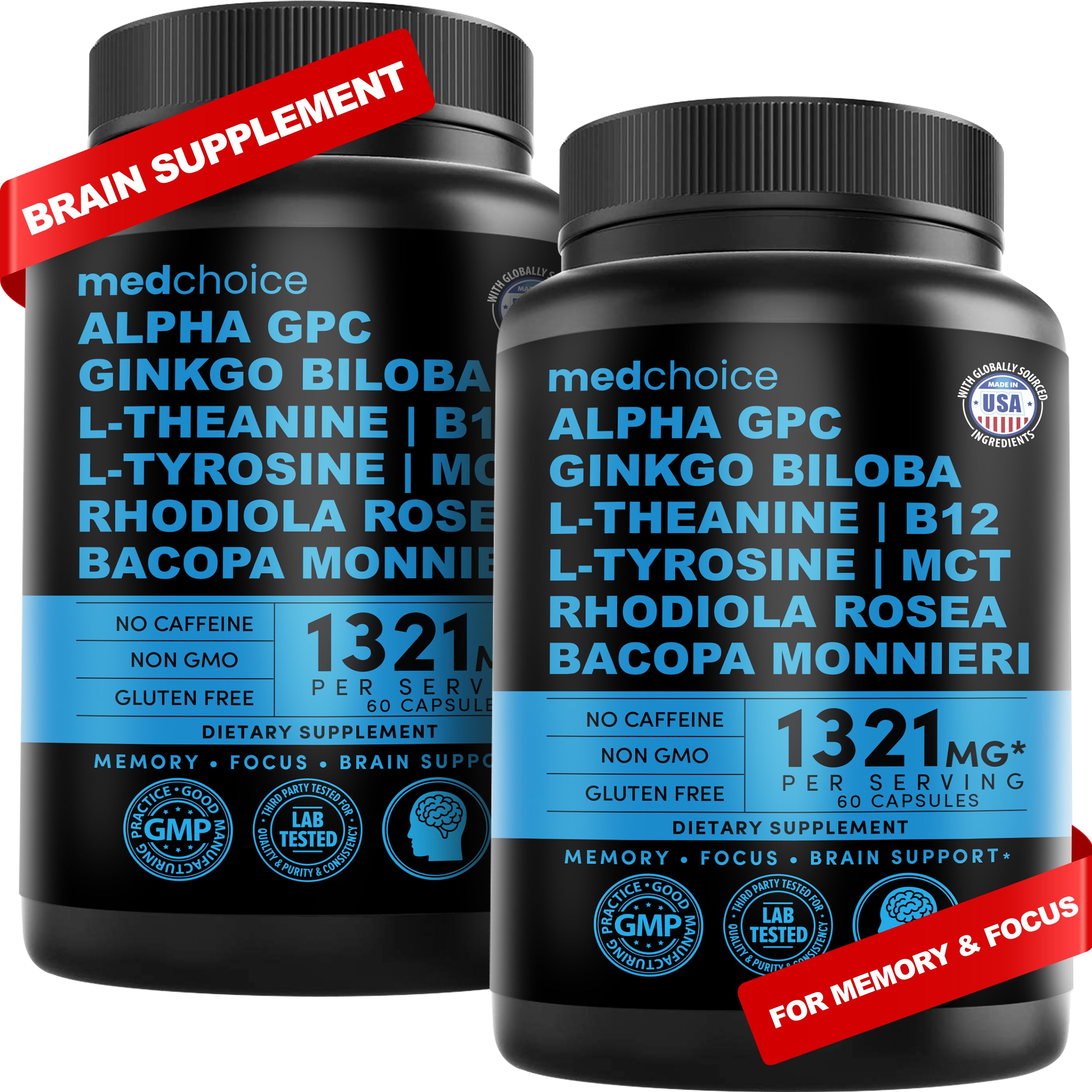 MEDCHOICE Sleep Melatonin (90ct) and Nootropic Brain (120ct) Supplement Bundle - Wellness Duo for Sleep, Brain, Focus, & Mood Support - Vegan, Non-GMO, Gluten-Free - MedChoice