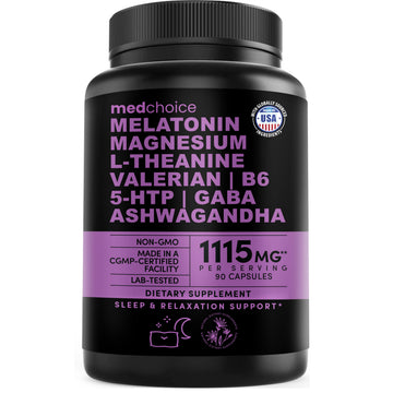 12-in-1 Melatonin Sleep Capsules - Natural Sleep Aids for Adults with Melatonin 5mg and Magnesium Glycinate 500mg, Sleep Aid with Ashwagandha, L Theanine, Valerian Root, GABA, 5-HTP - MedChoice
