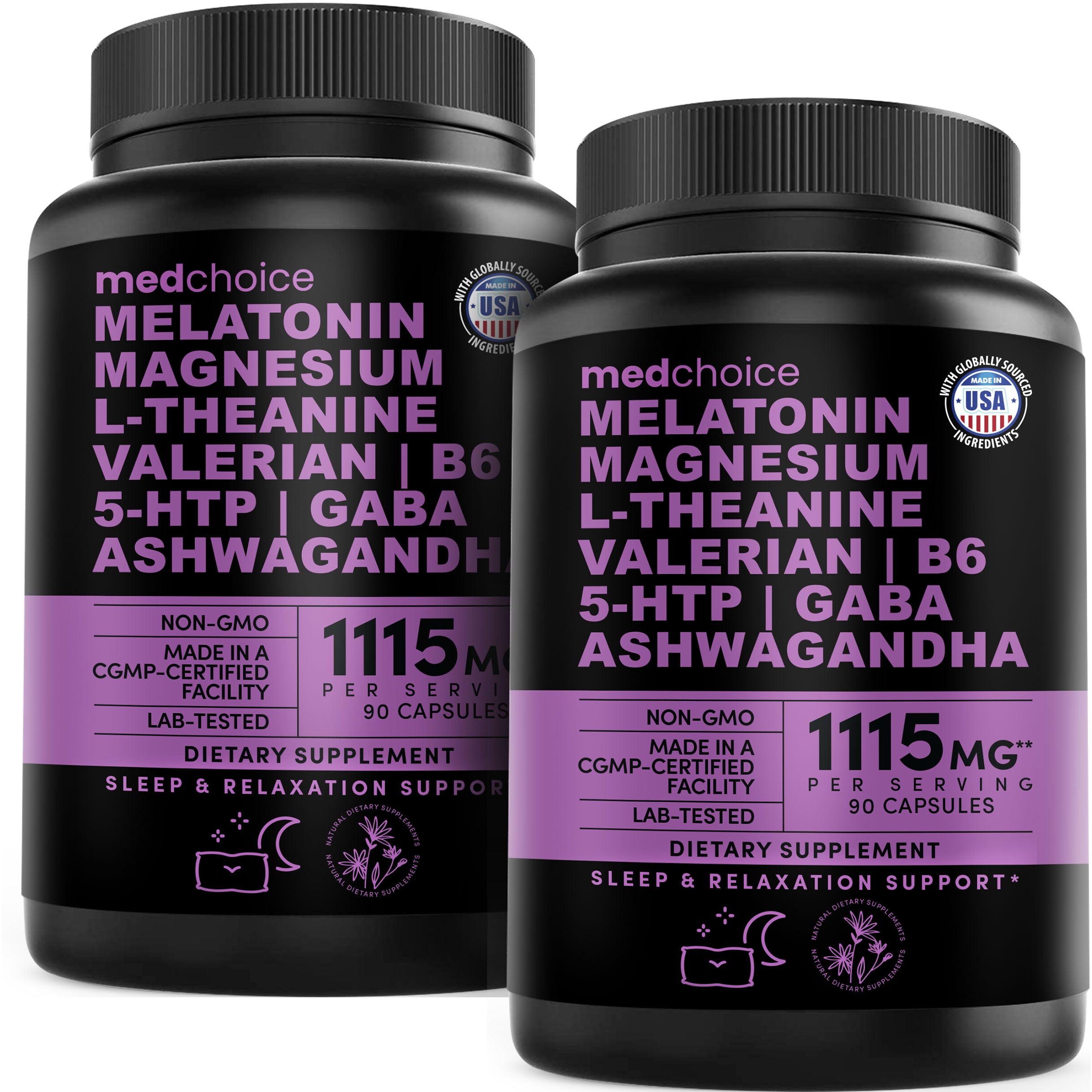 12-in-1 Melatonin Sleep Capsules - Natural Sleep Aids for Adults with Melatonin 5mg and Magnesium Glycinate 500mg, Sleep Aid with Ashwagandha, L Theanine, Valerian Root, GABA, 5-HTP - MedChoice