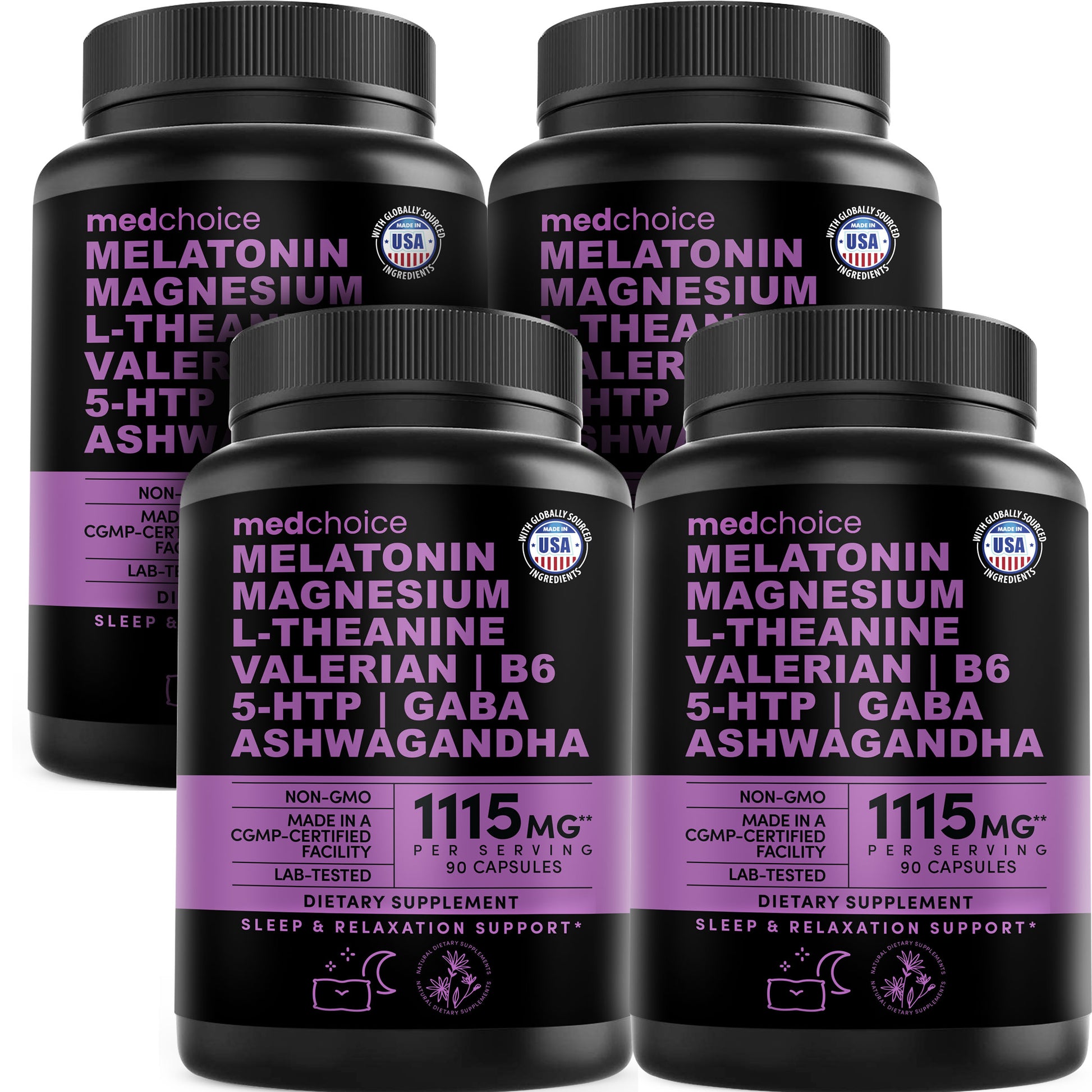 12-in-1 Melatonin Sleep Capsules - Natural Sleep Aids for Adults with Melatonin 5mg and Magnesium Glycinate 500mg, Sleep Aid with Ashwagandha, L Theanine, Valerian Root, GABA, 5-HTP - MedChoice