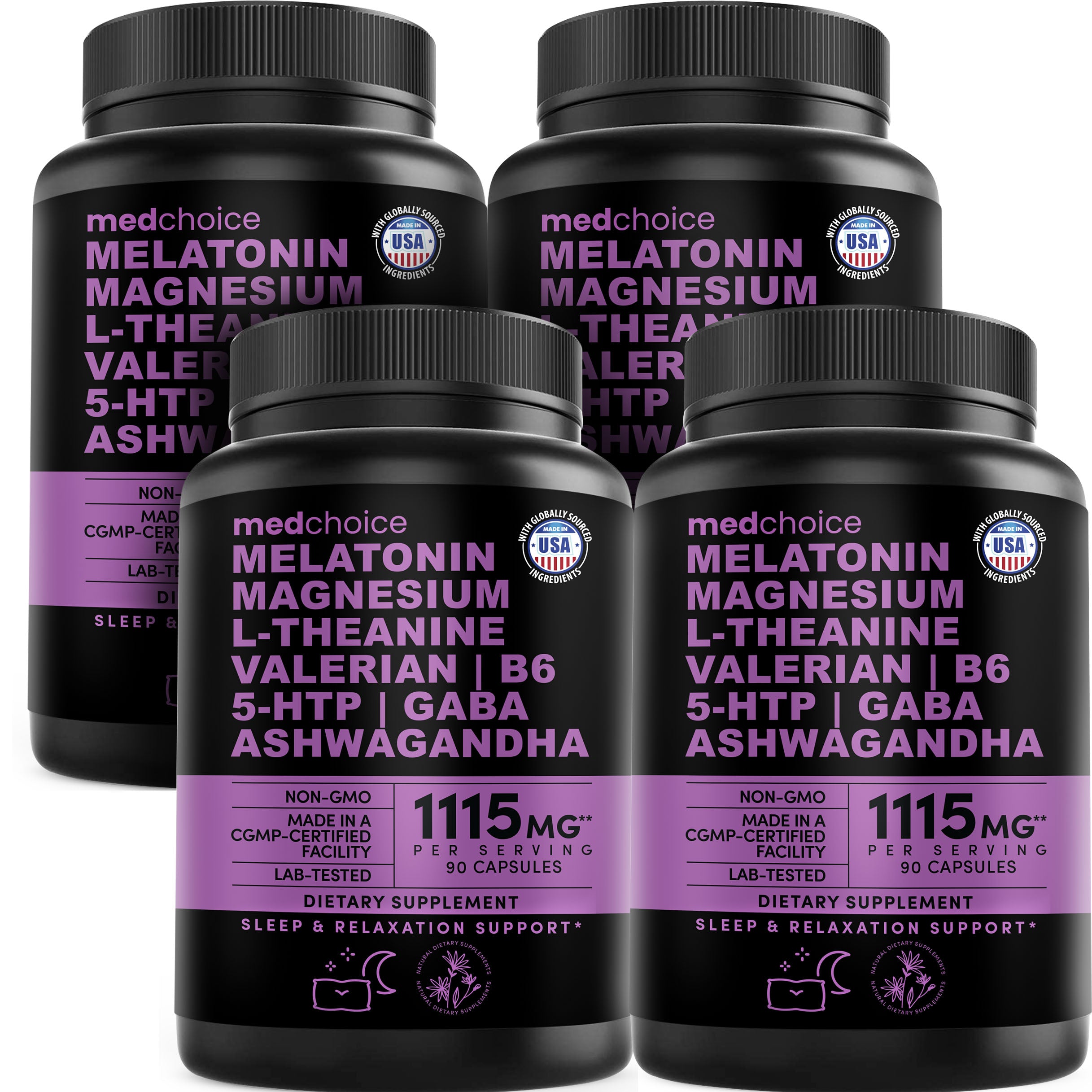 12-in-1 Melatonin Sleep Capsules - Natural Sleep Aids for Adults with Melatonin 5mg and Magnesium Glycinate 500mg, Sleep Aid with Ashwagandha, L Theanine, Valerian Root, GABA, 5-HTP - MedChoice