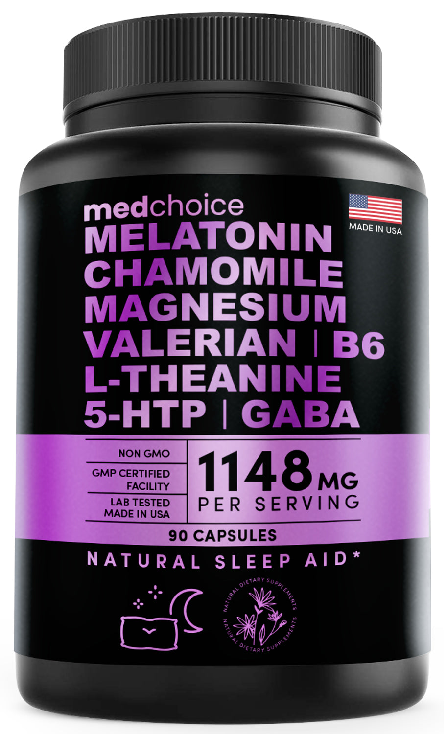10-in-1 Sleep Melatonin 6mg Capsules (90ct) - Melatonin for Adults with L-Theanine, 5HTP, GABA, Magnesium - 4-in-1 Turmeric Curcumin with Bioperine 2360mg (120ct) - 95% Curcuminoids with Black Pepper - MedChoice