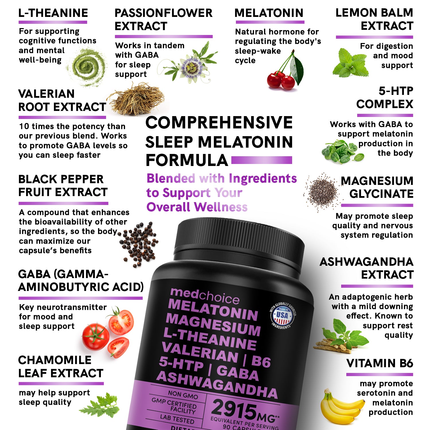 MEDCHOICE Turmeric & Ginger (120ct), Sleep Melatonin (180ct), and Nootropic Brain (120ct) Supplement Bundle - Wellness Trio for Brain, Sleep, & Immune Support - Vegan, Non-GMO, Gluten-Free - MedChoice