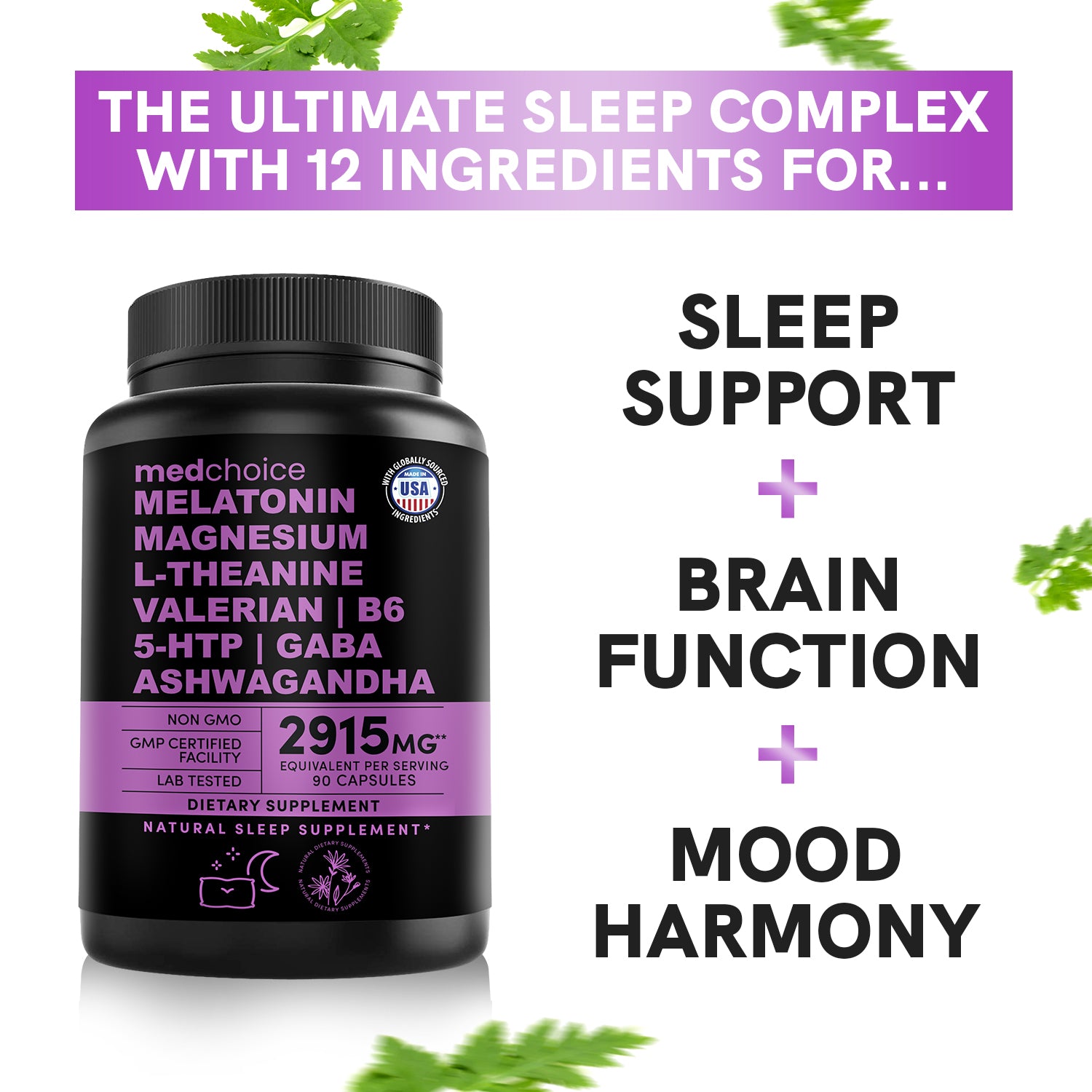 MEDCHOICE Turmeric & Ginger (120ct), Sleep Melatonin (180ct), and Nootropic Brain (120ct) Supplement Bundle - Wellness Trio for Brain, Sleep, & Immune Support - Vegan, Non-GMO, Gluten-Free - MedChoice