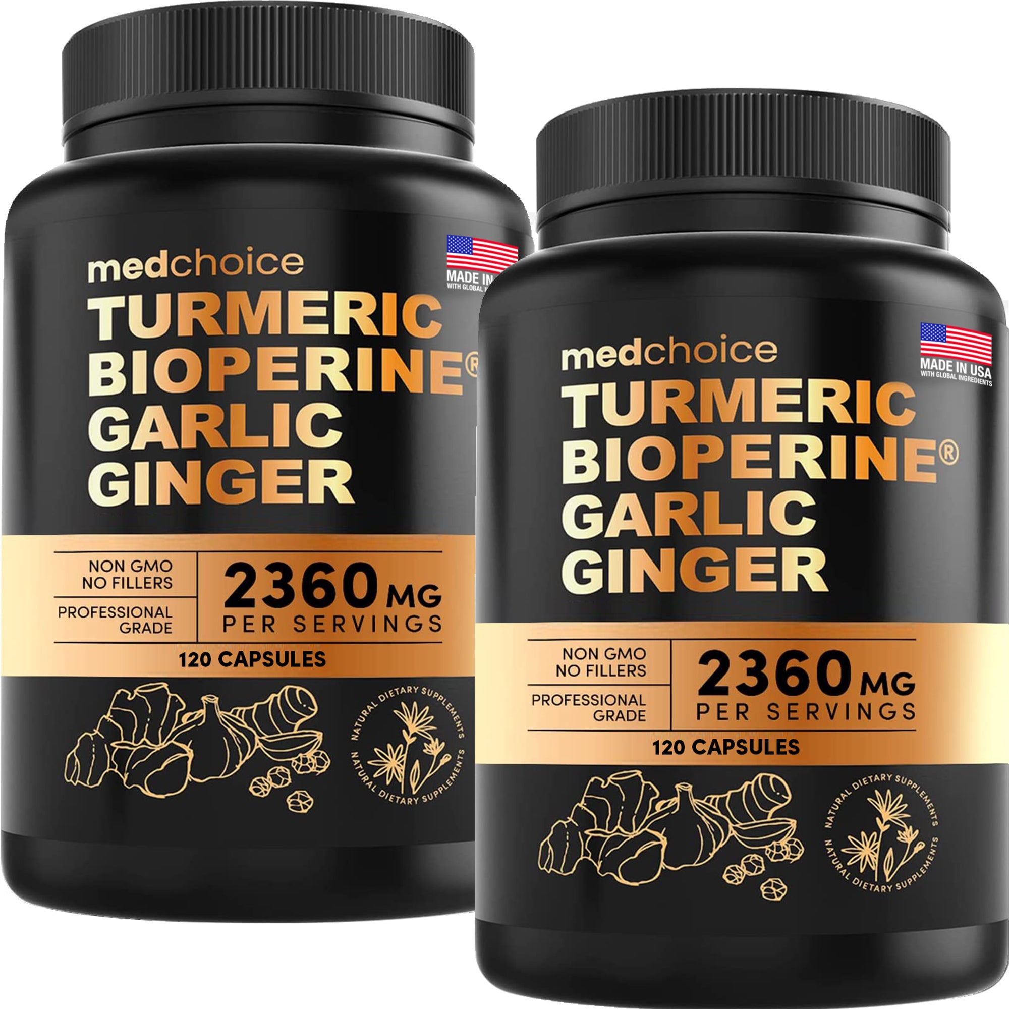 MEDCHOICE Turmeric & Ginger (240ct) and Sleep Melatonin (180ct) Supplement Bundle - MedChoice