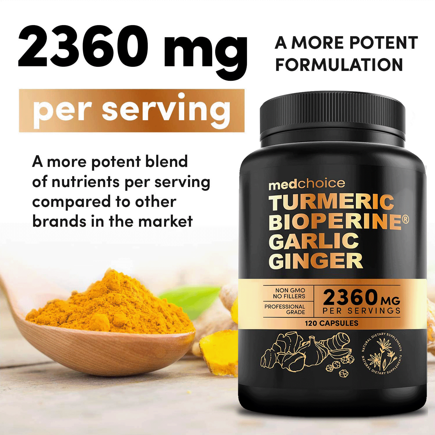 MEDCHOICE Turmeric & Ginger (120ct), Sleep Melatonin (180ct), and Nootropic Brain (120ct) Supplement Bundle - Wellness Trio for Brain, Sleep, & Immune Support - Vegan, Non-GMO, Gluten-Free - MedChoice