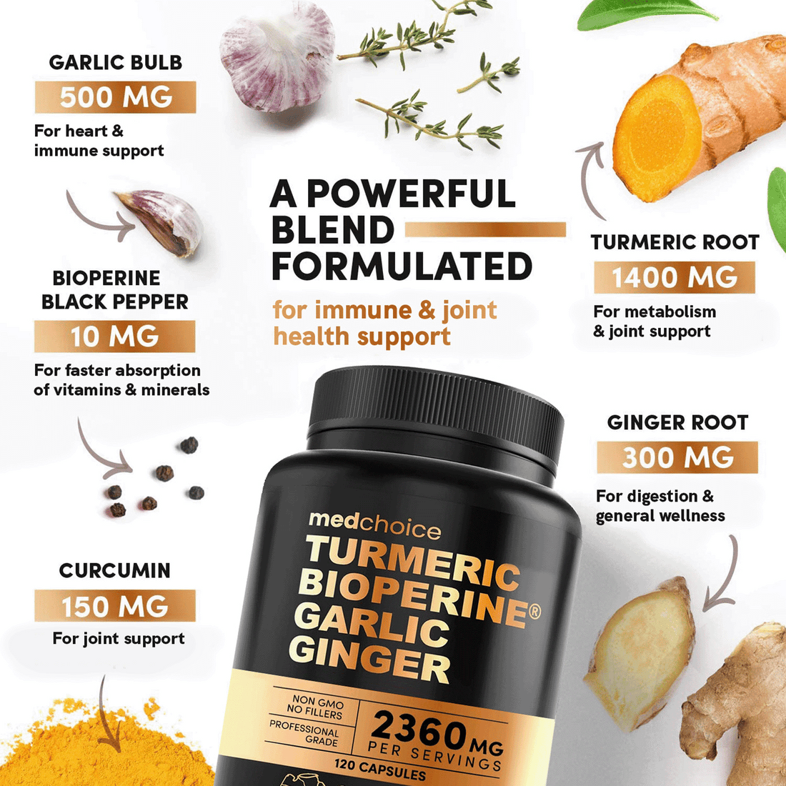 MEDCHOICE Turmeric & Ginger (120ct) and Sleep Melatonin (180ct) Supplement Bundle - MedChoice