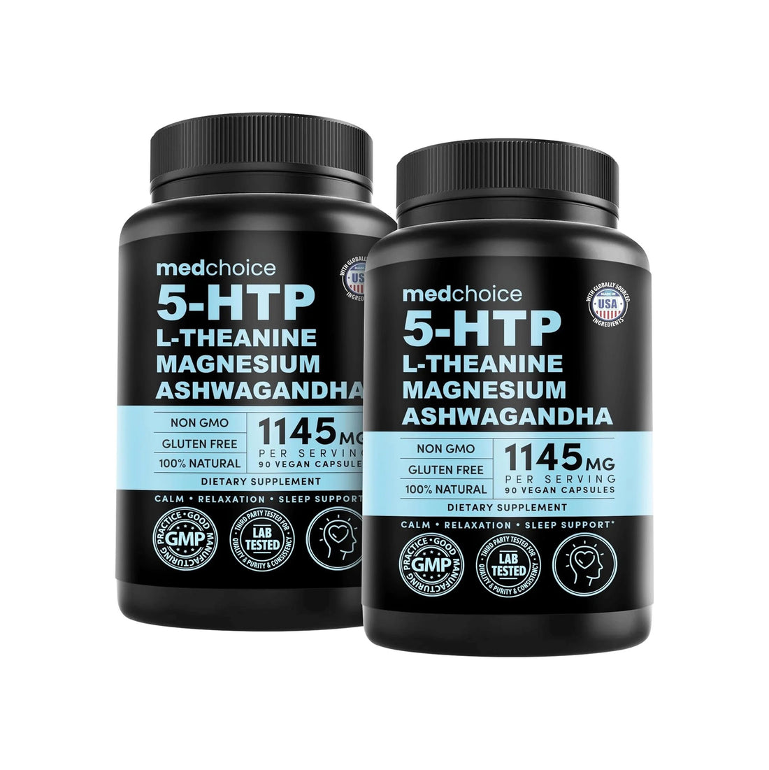 15-in-1 Mood Support Supplement - 5HTP 200mg Capsules with L-Theanine, Magnesium, Ashwagandha, GABA Supplements, 5 HTP Supplements with St. John's Wort and L-Tryptophan - MedChoice