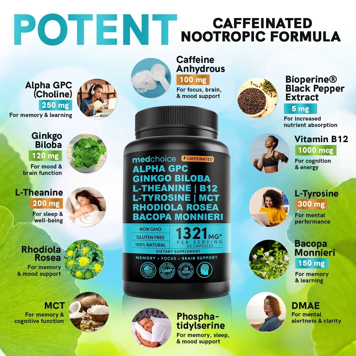12-in-1 Nootropic Brain Supplement - Caffeinated - MedChoice