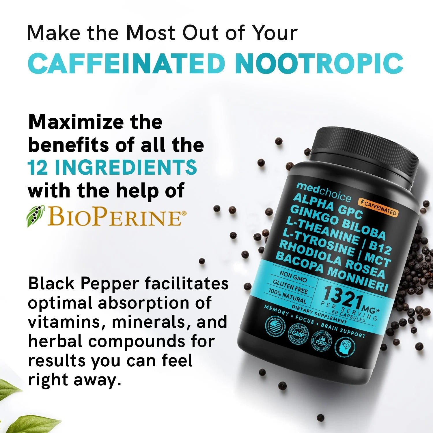 12-in-1 Nootropic Brain Supplement - Caffeinated - MedChoice