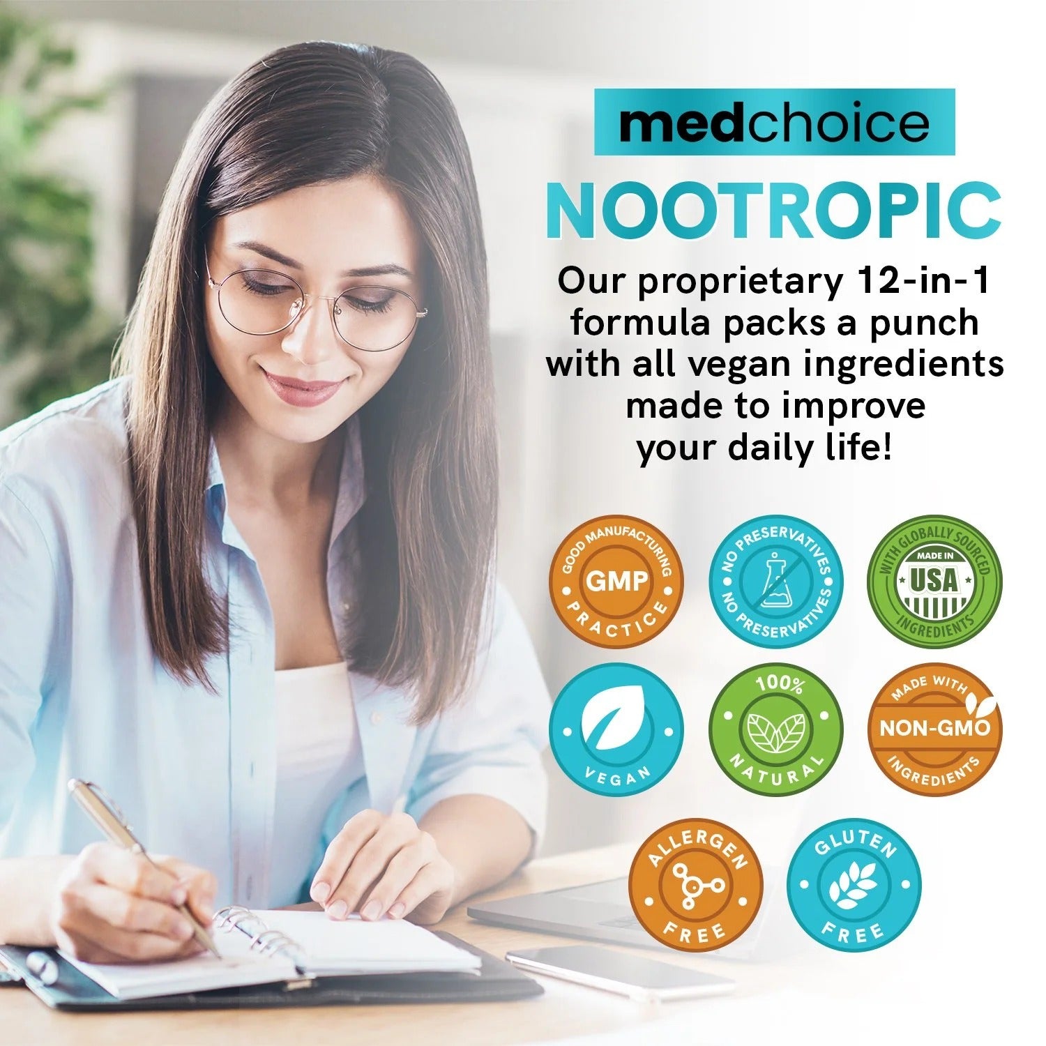 12-in-1 Nootropic Brain Supplement - Caffeinated - MedChoice